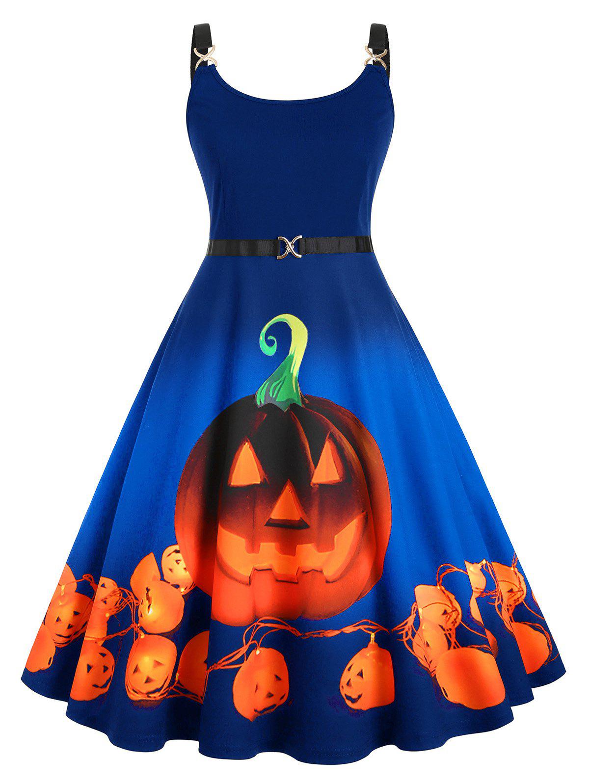 Straps Pumpkin Print Halloween Plus Size Vintage Dress