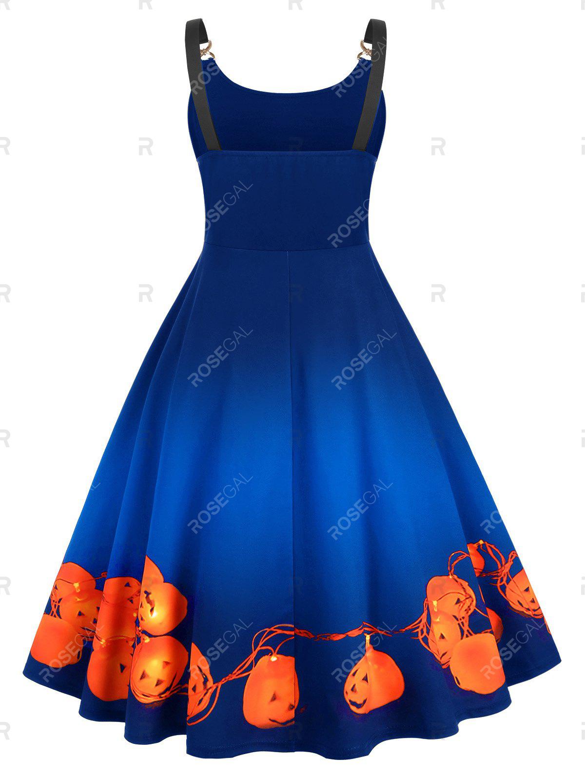 Straps Pumpkin Print Halloween Plus Size Vintage Dress