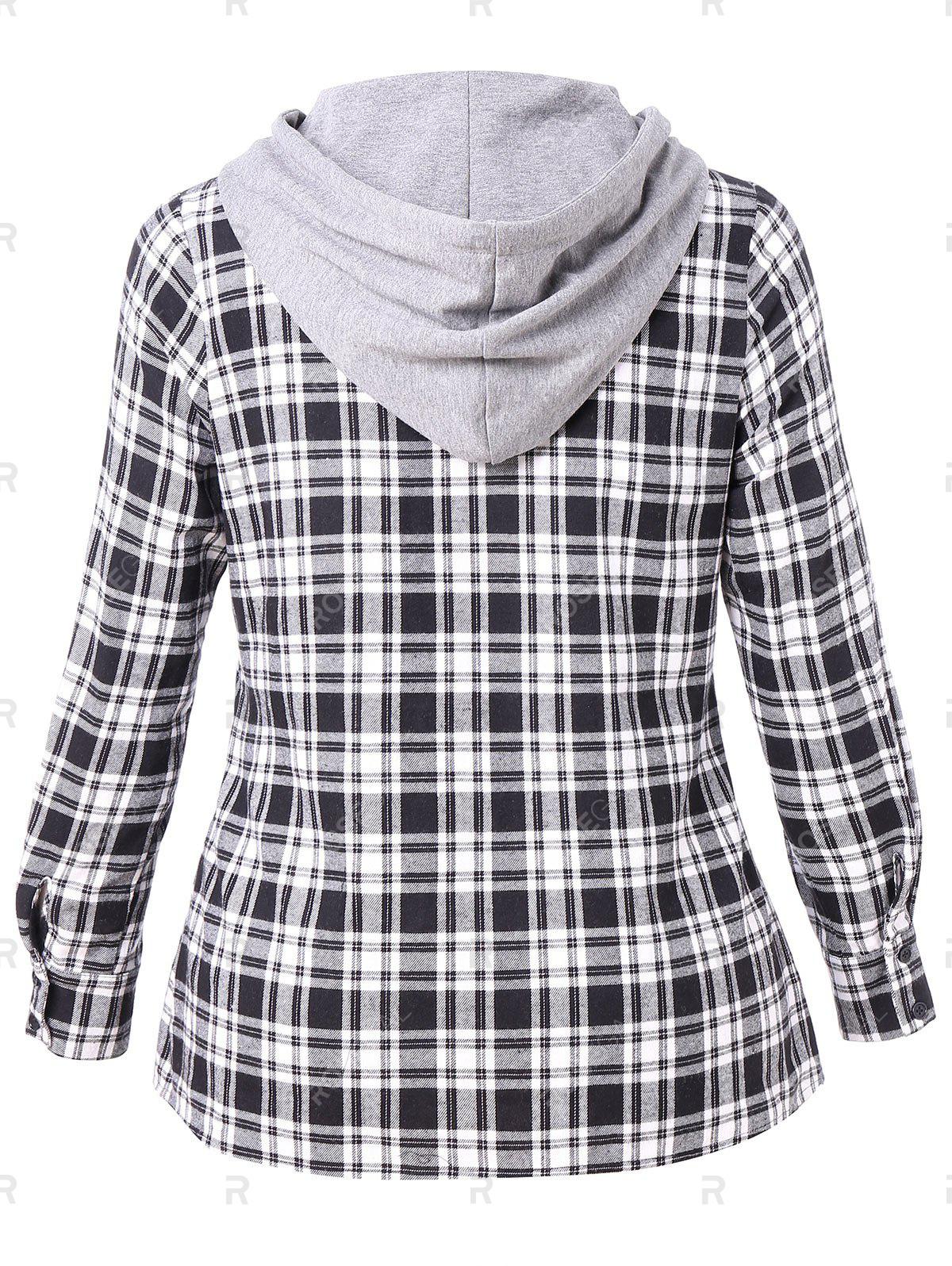 Plus Size Plaid Hooded Shirt with Pockets