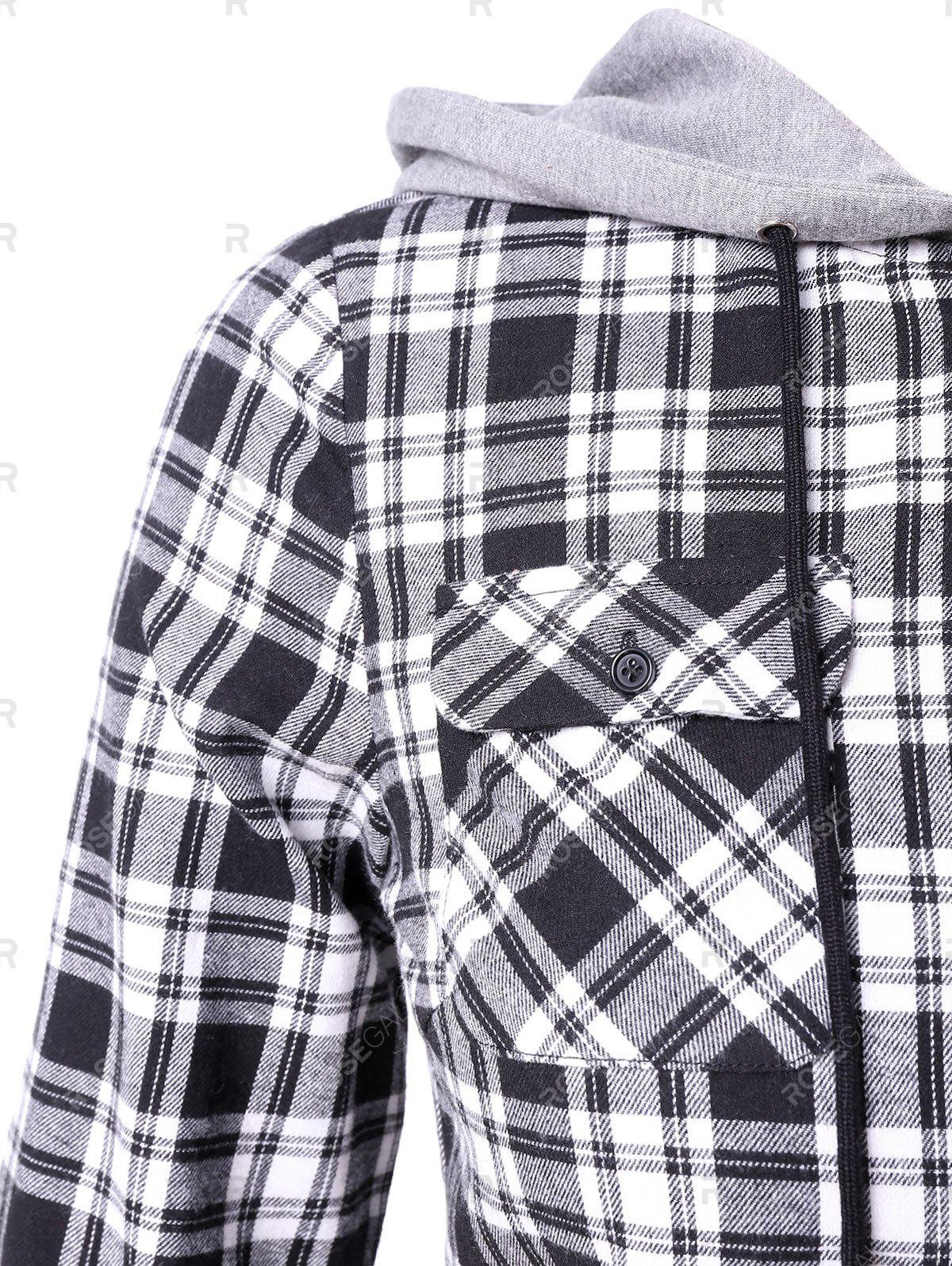 Plus Size Plaid Hooded Shirt with Pockets