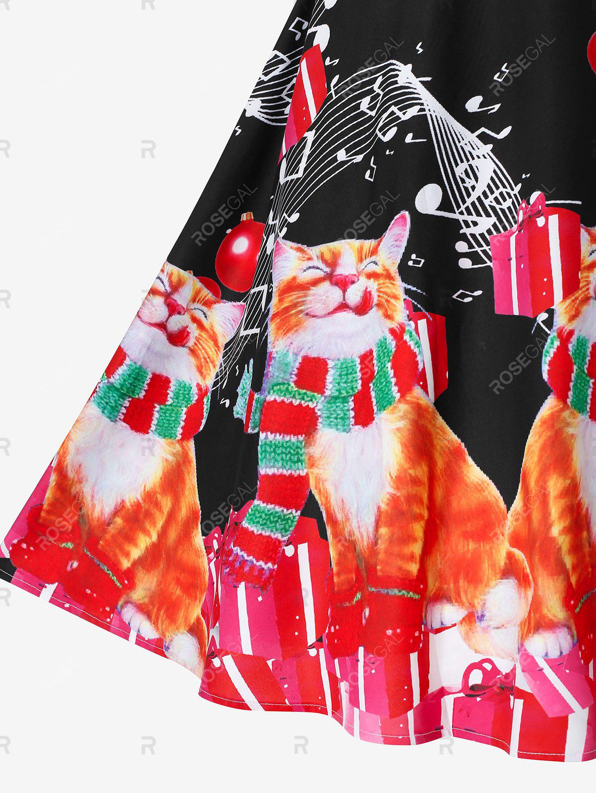 Plus Size Christmas Vintage Cat Print Swing Dress