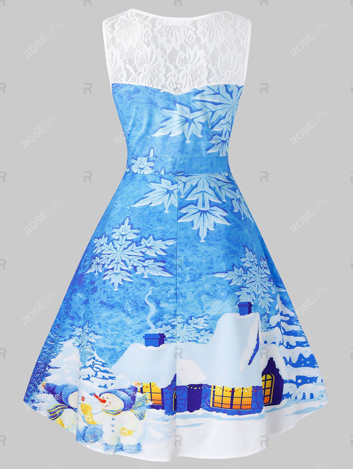 Plus Size Christmas Snowflake House Print Vintage Swing Dress