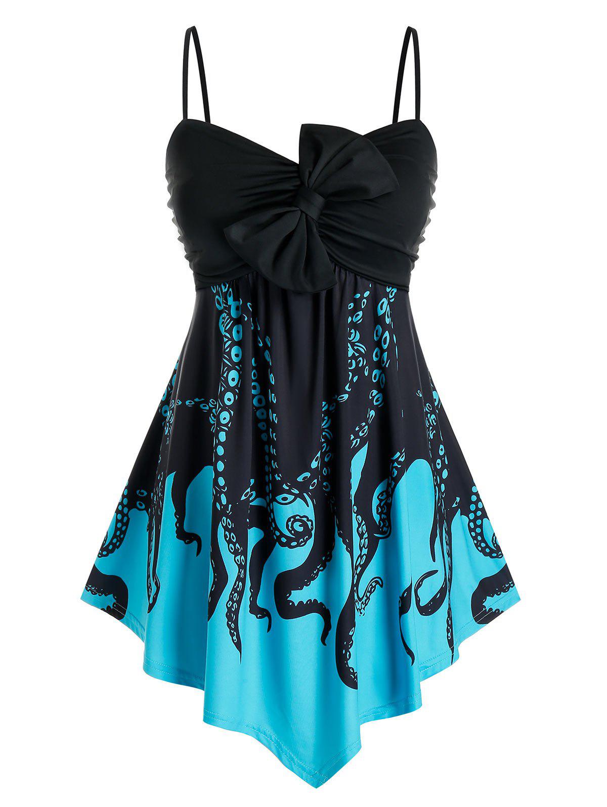 Plus Size Octopus Print Bowknot Ruched Backless Cami Top