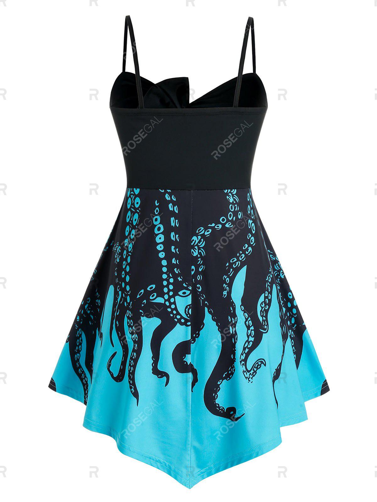 Plus Size Octopus Print Bowknot Ruched Backless Cami Top