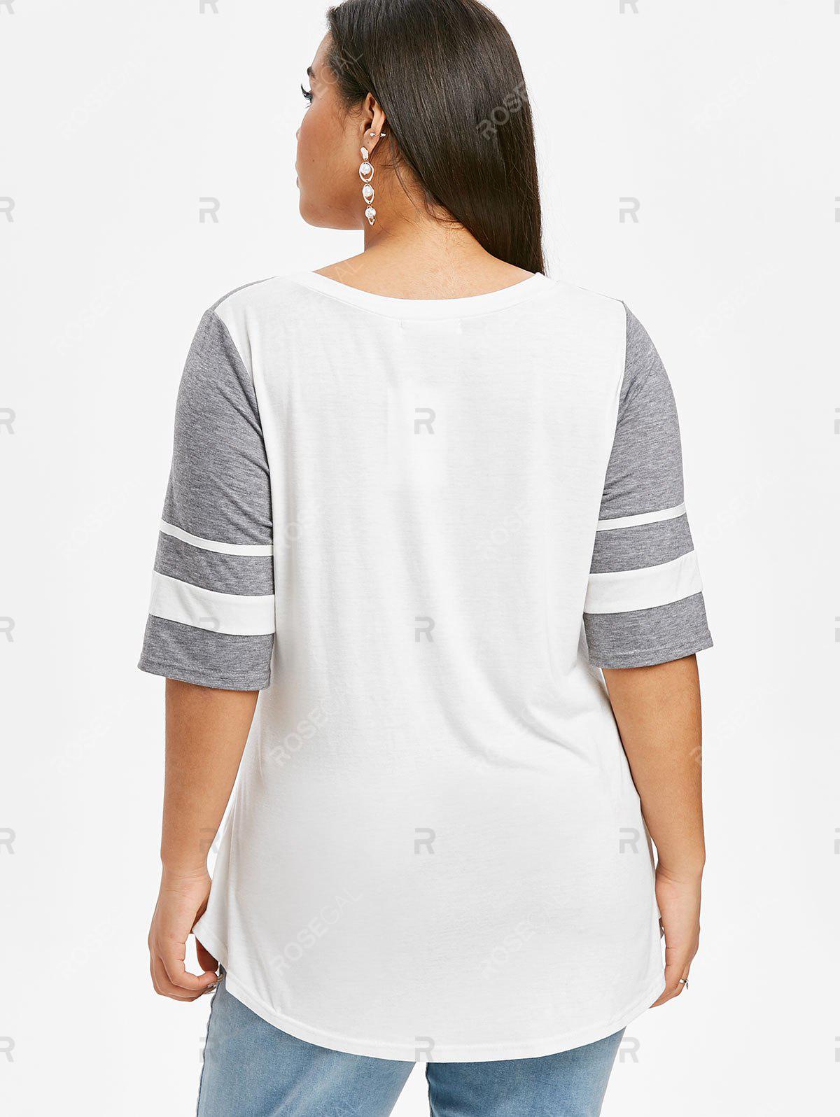 Curved Hem Stripes Panel Colorblock Plus Size Top