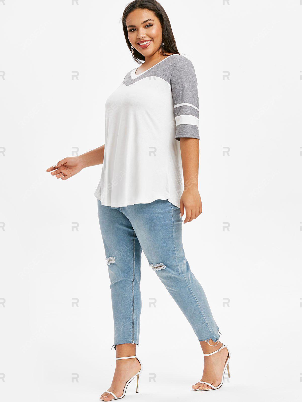 Curved Hem Stripes Panel Colorblock Plus Size Top