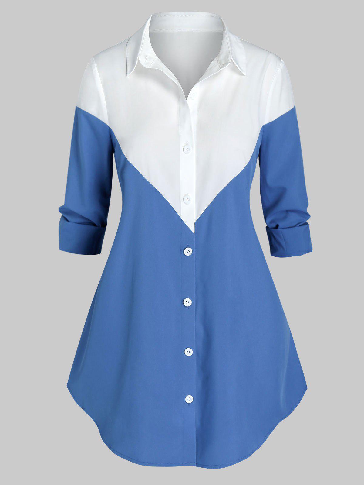 Plus Size Two Tone Long Tunic Shirt