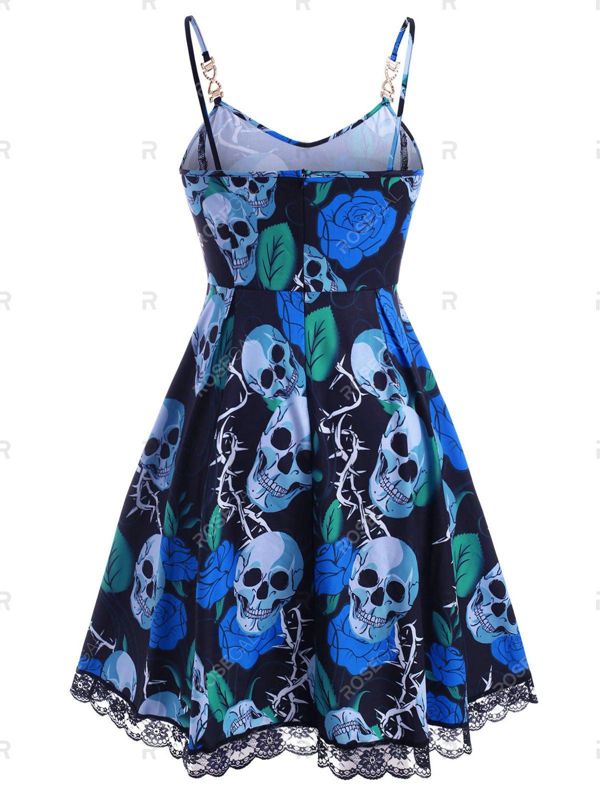 Chains Lace Trim Rose Skull Halloween Plus Size Dress