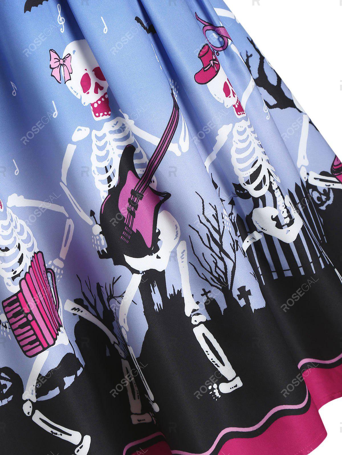 Plus Size Halloween Off The Shoulder Skeleton Print Dress