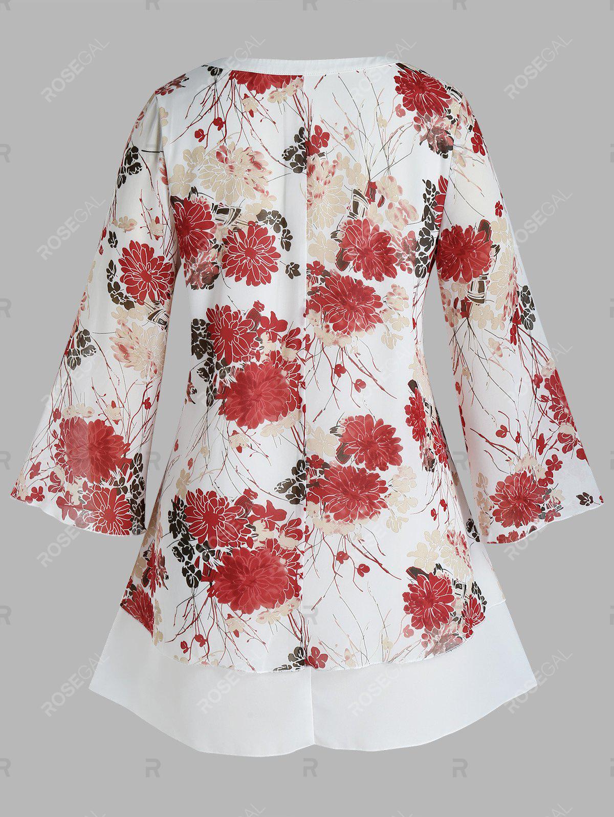 Plus Size Button Floral Pattern Split Blouse