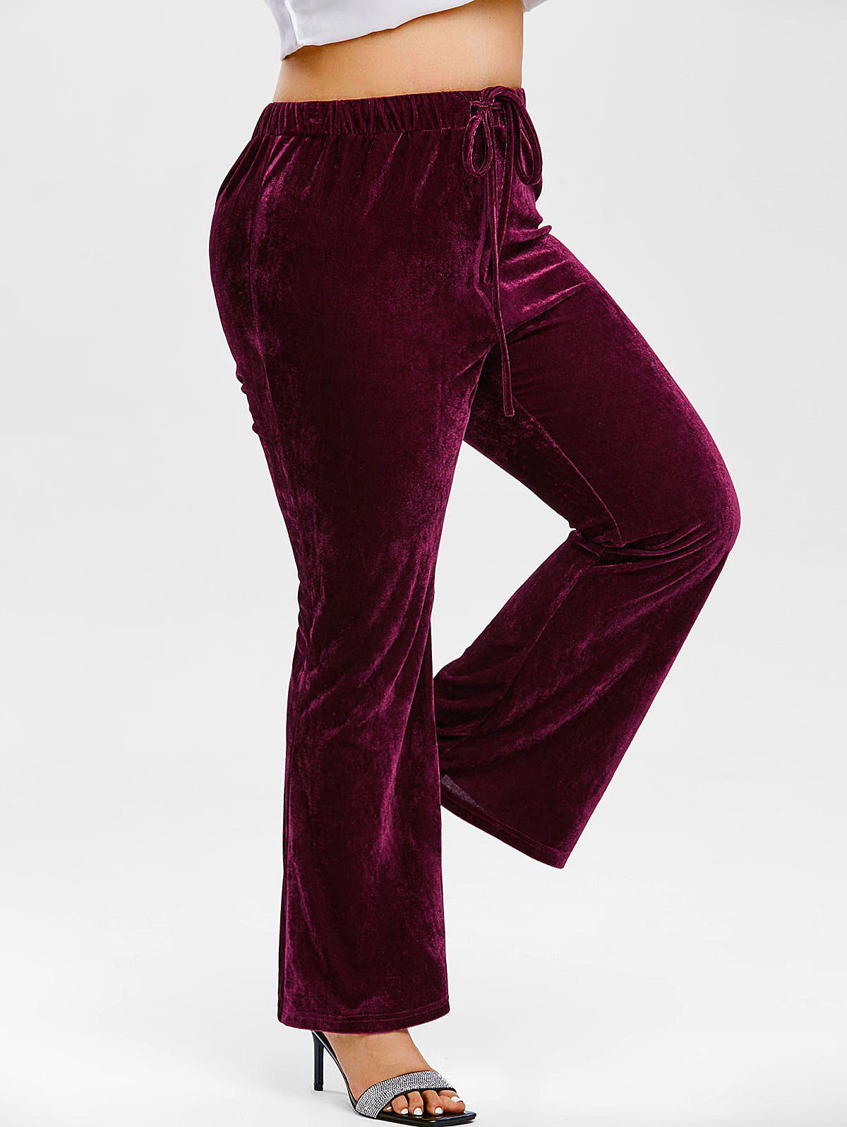 Plus Size Drawstring Crush Velvet Bootcut Pants