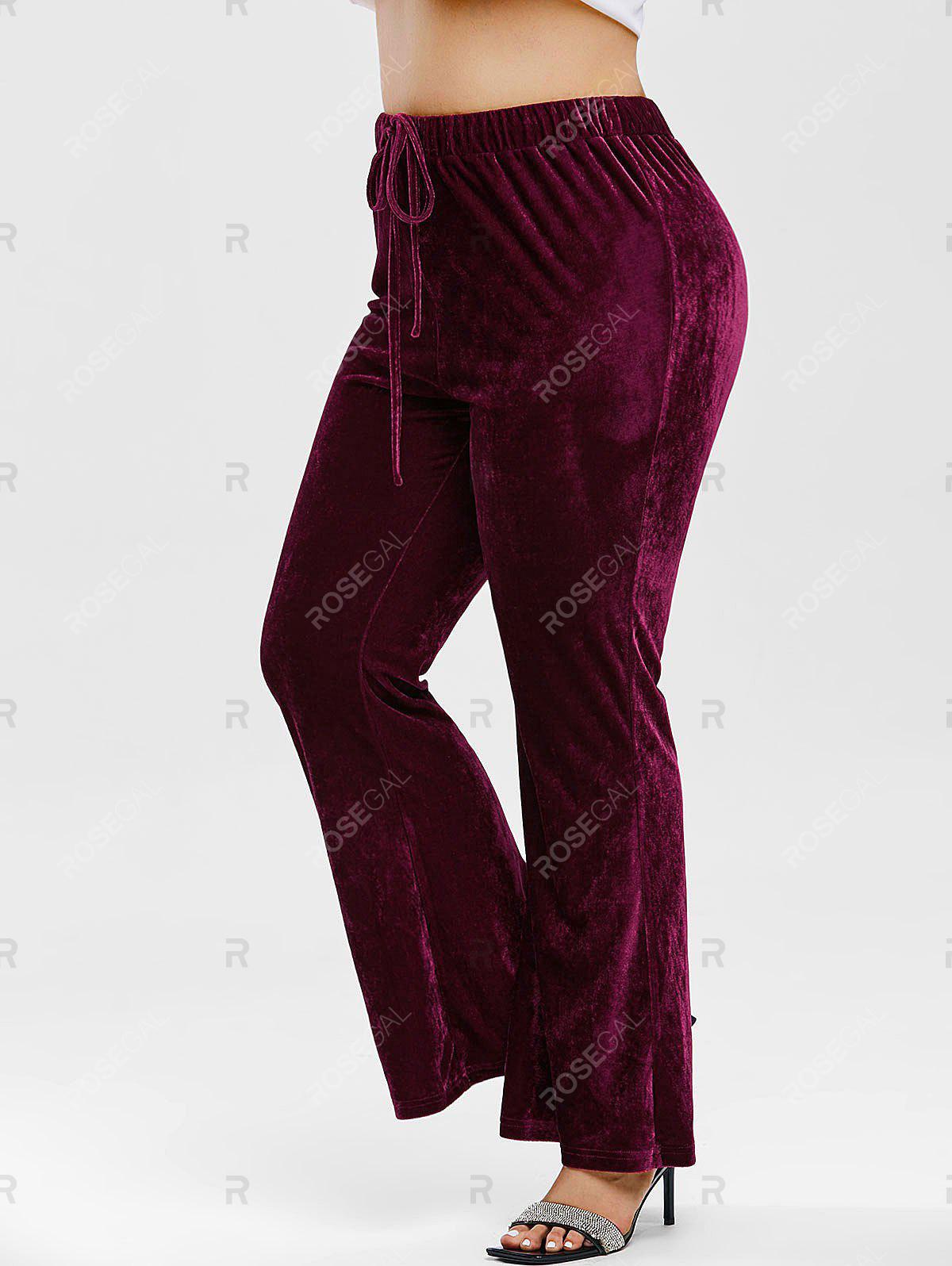 Plus Size Drawstring Crush Velvet Bootcut Pants