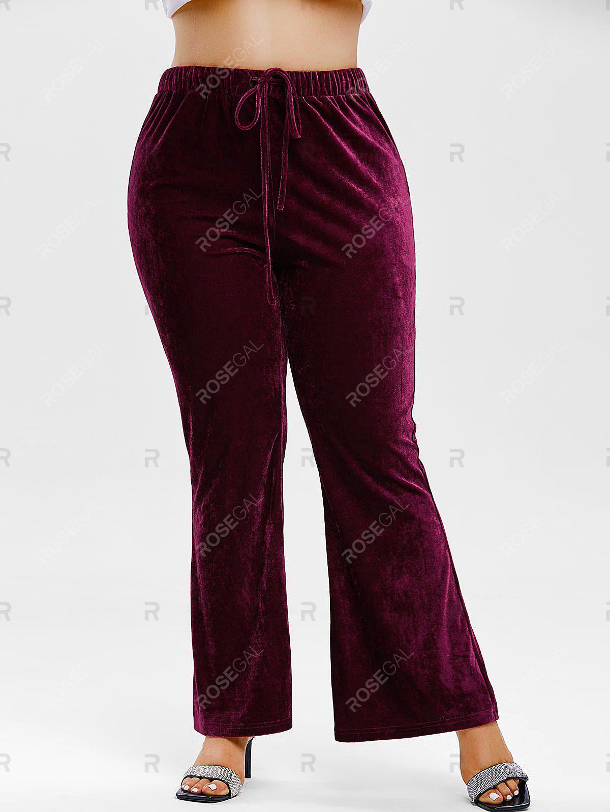 Plus Size Drawstring Crush Velvet Bootcut Pants