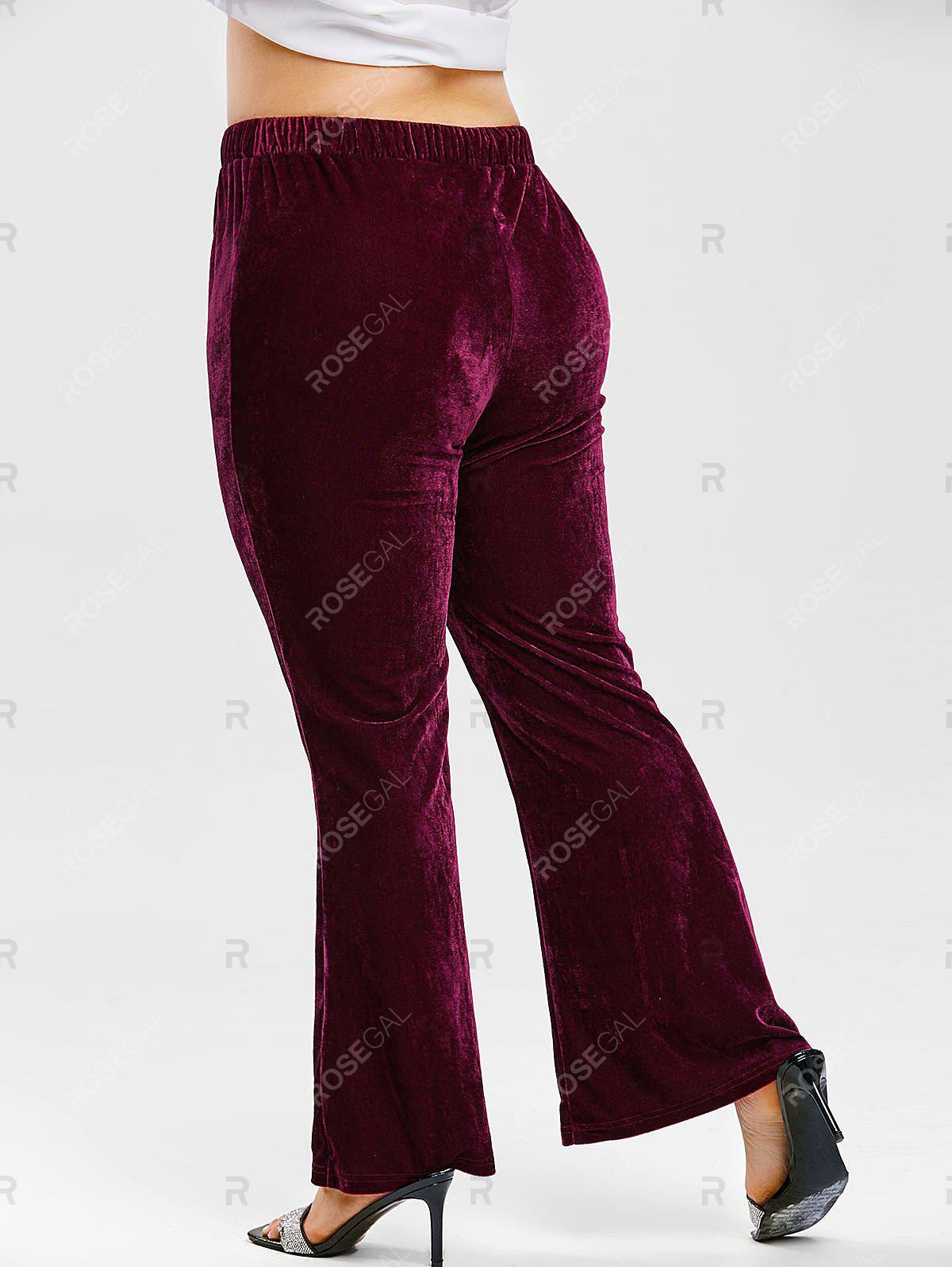 Plus Size Drawstring Crush Velvet Bootcut Pants