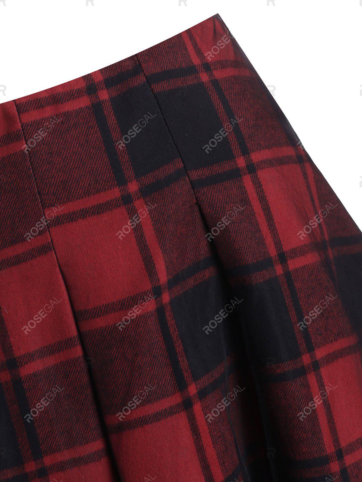 Plus Size Plaid Mesh Insert Asymmetric Skirt