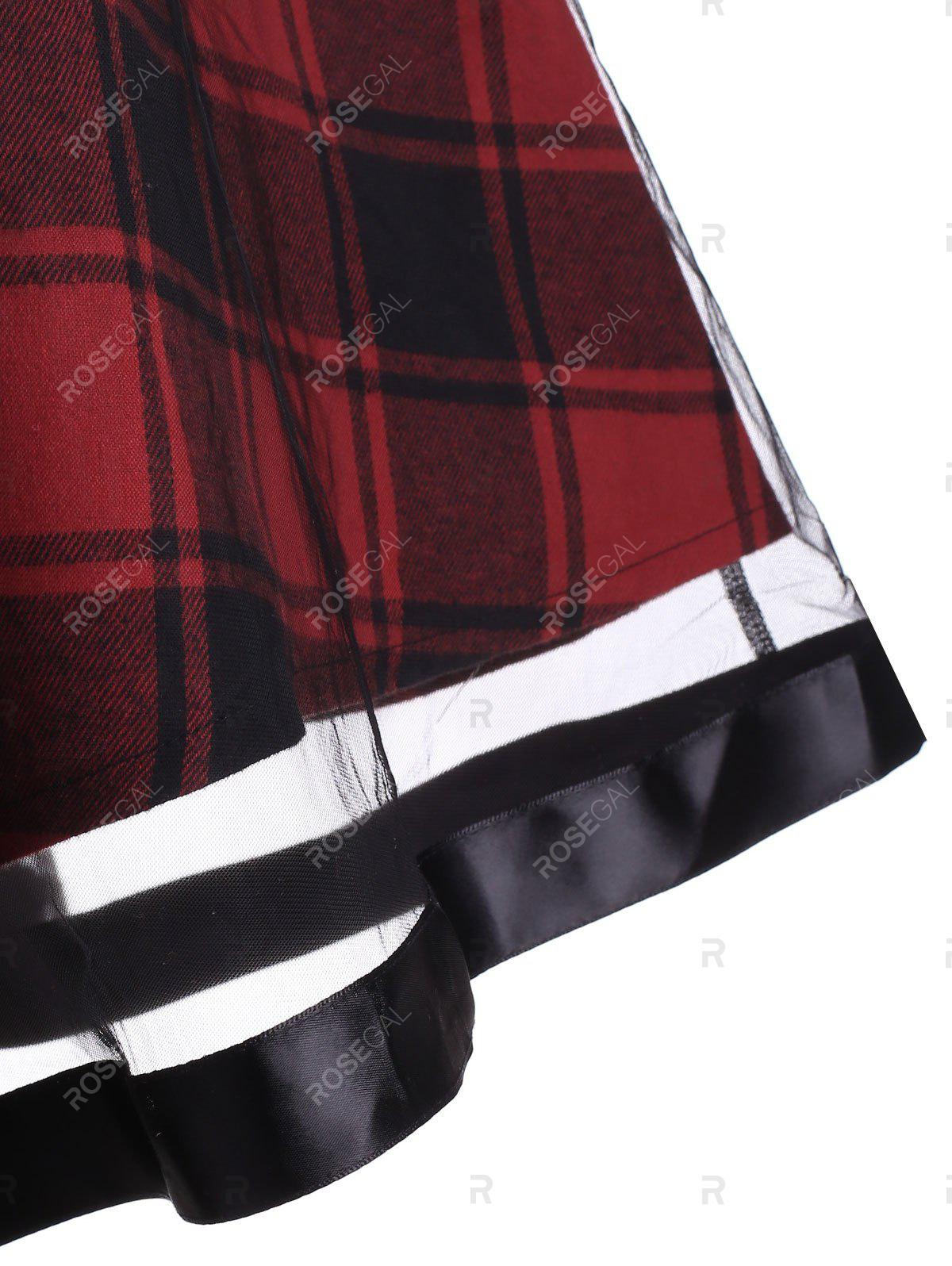 Plus Size Plaid Mesh Insert Asymmetric Skirt