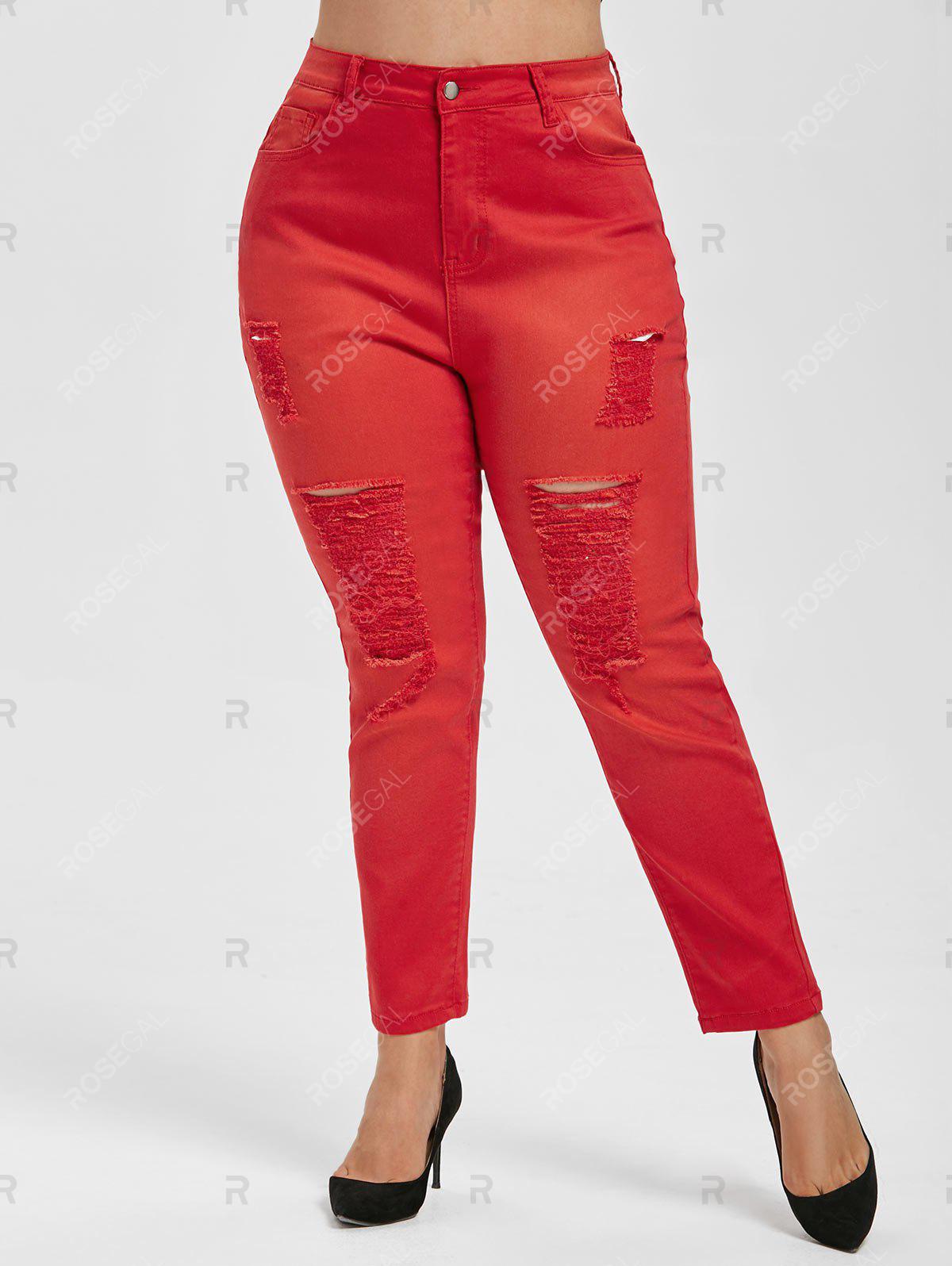 Plus Size Colored Skinny Distressed Jeans