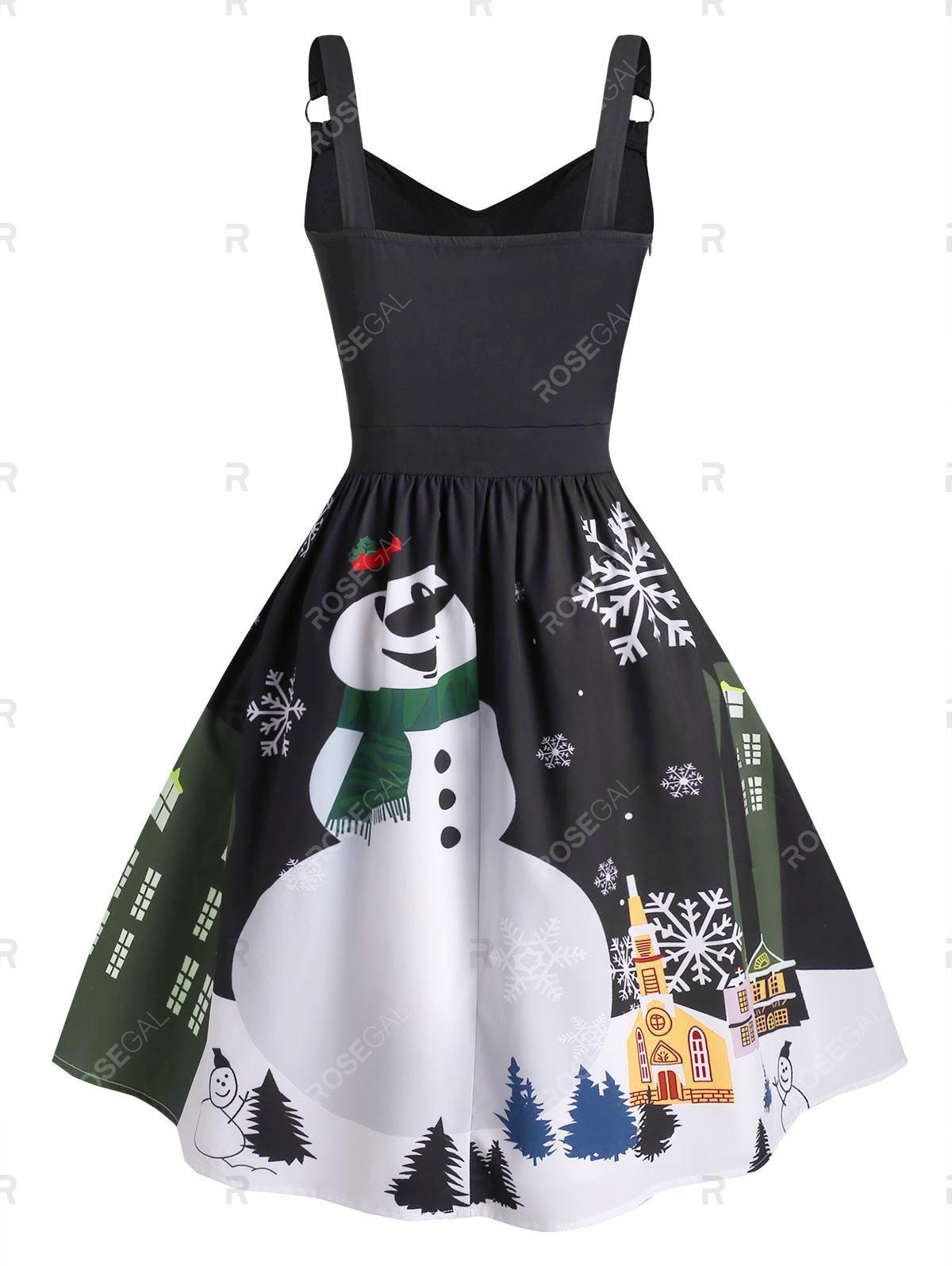 Plus Size Christmas Twisted Snowman Snowflake Ring Vintage Dress