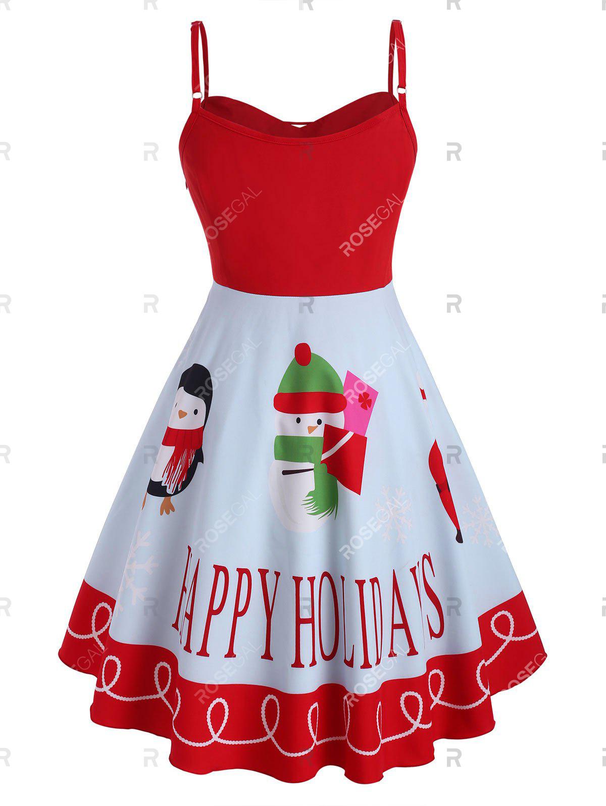 Christmas Snowman Santa Claus Lace Up Plus Size Cami Dress