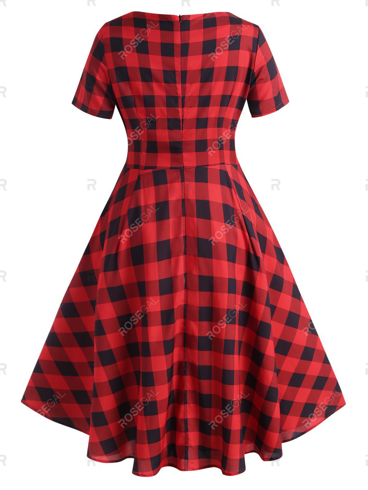 Lace Up Plaid Vest Plus Size Vintage 50s Dress