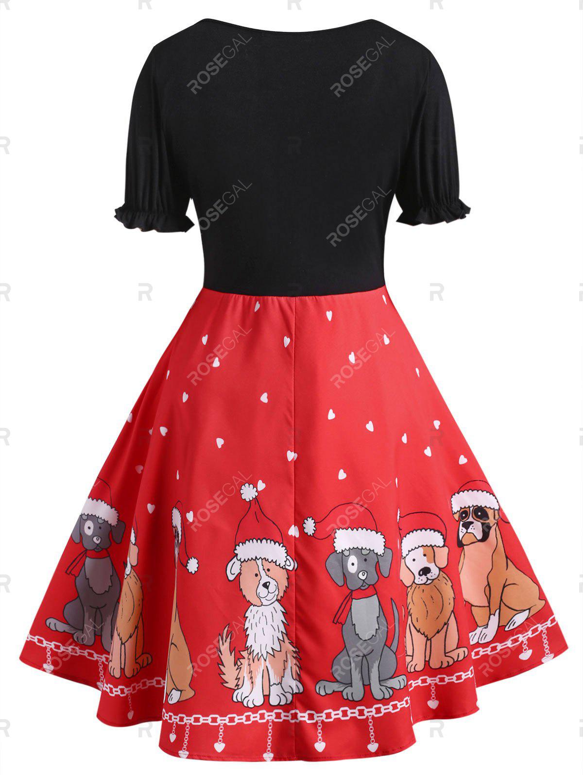 Bowknot Christmas Puppy Dog Heart Plus Size 50s Dress