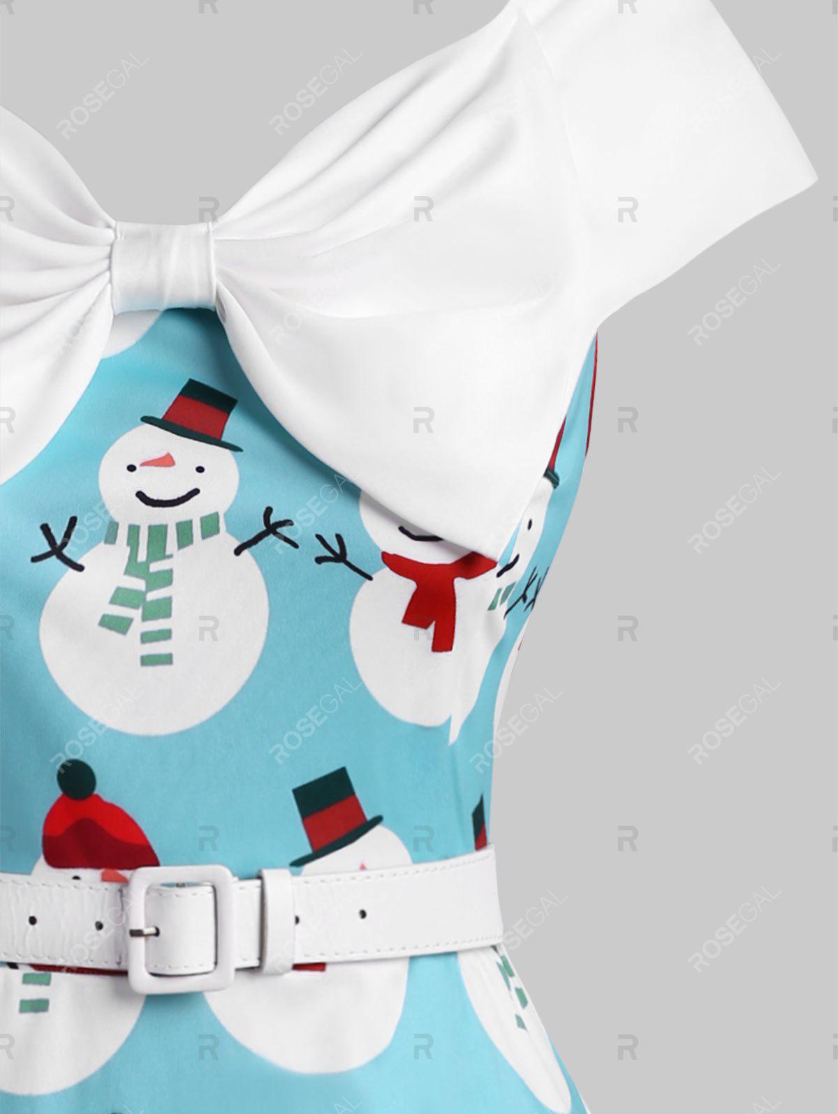 Plus Size Christmas Bowknot Snowman Print Dress