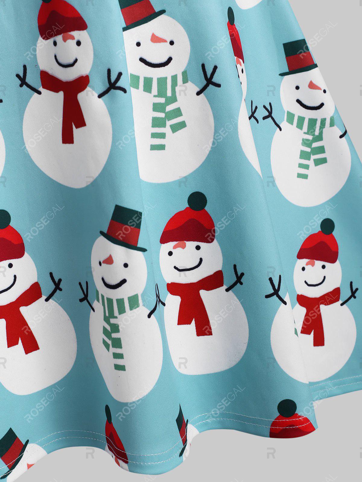 Plus Size Christmas Bowknot Snowman Print Dress