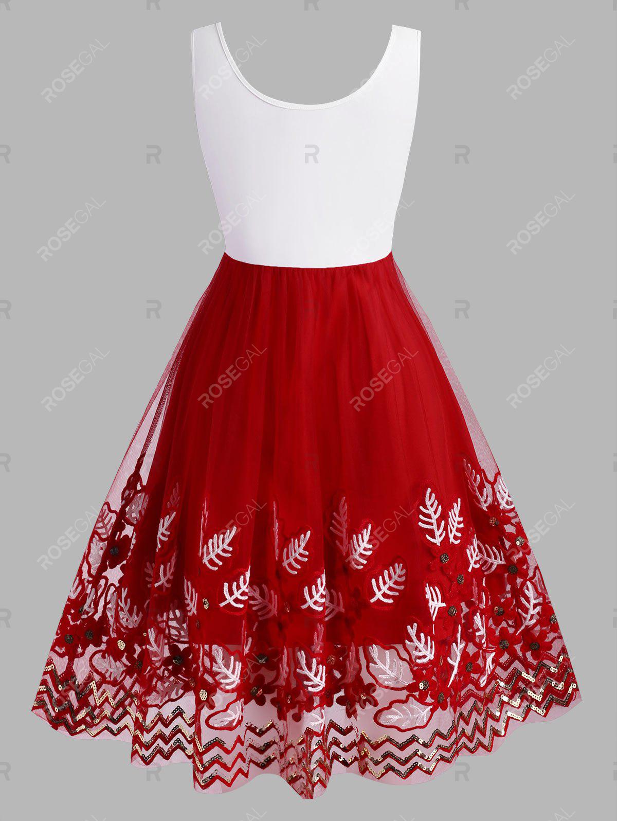 Christmas Bowknot Plant Embroidered Sequins Plus Size Dress