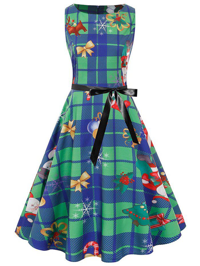 Plus Size Vintage Christmas Print Plaid Pin Up Dress