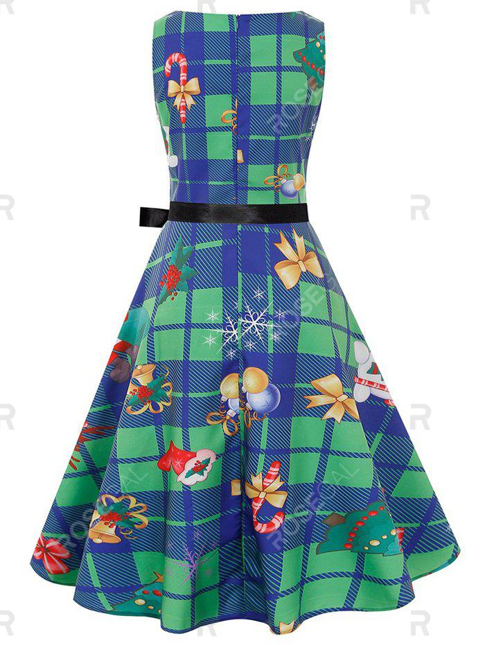 Plus Size Vintage Christmas Print Plaid Pin Up Dress