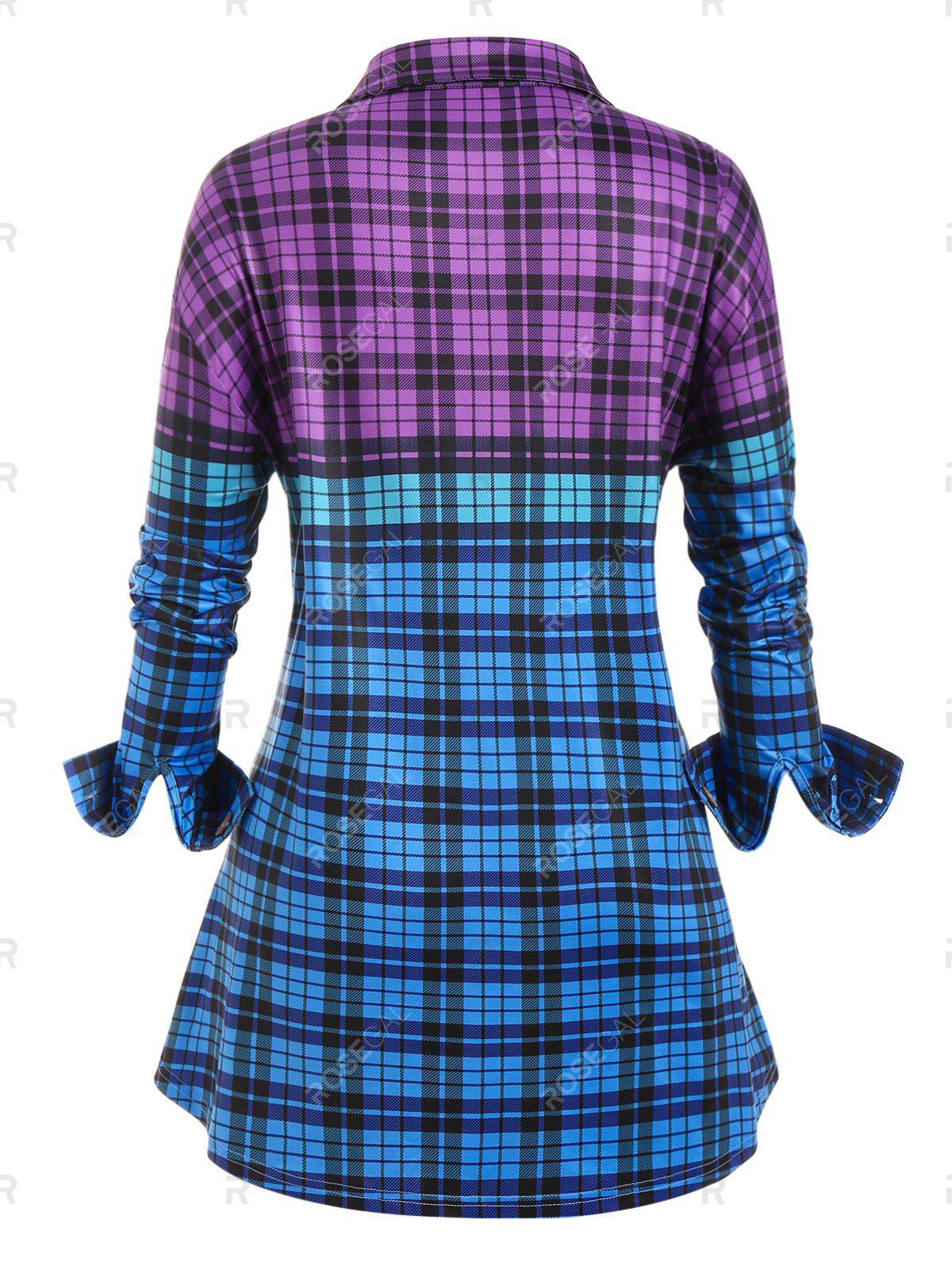 Plus Size Colorblock Plaid Button Up Shirt