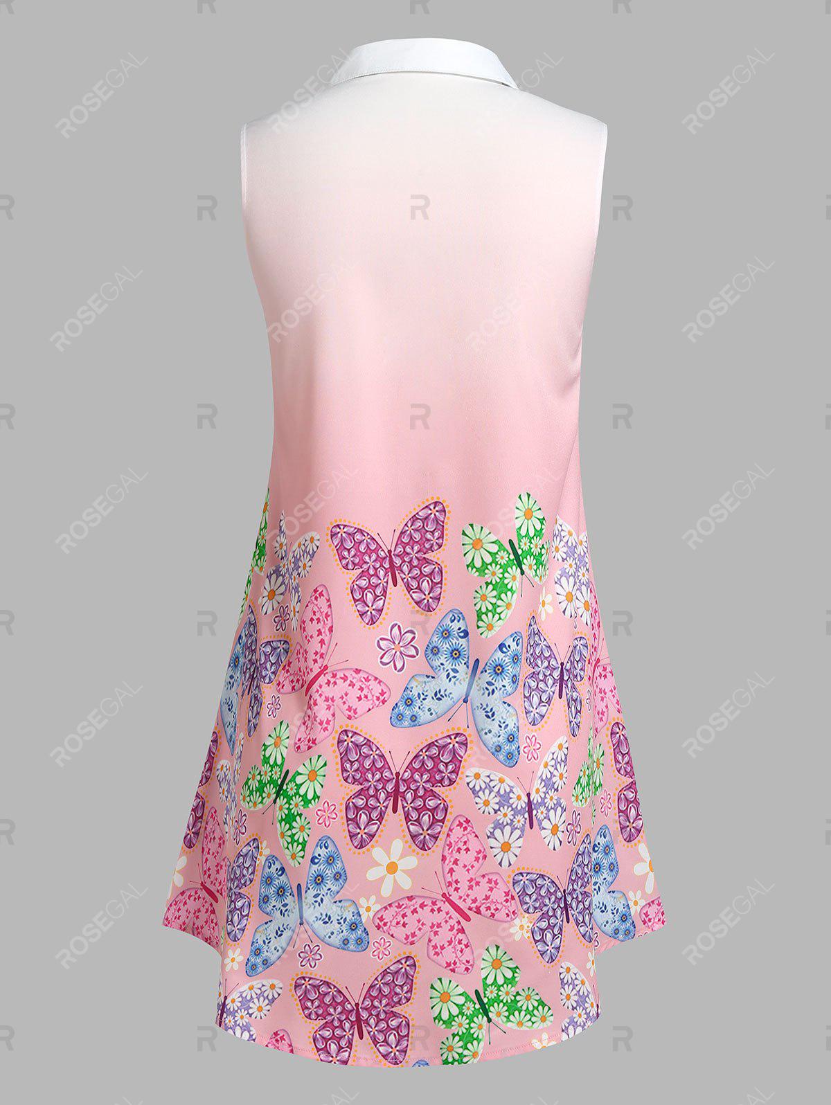 Plus Size Sleeveless Ombre Color Butterfly Print Blouse