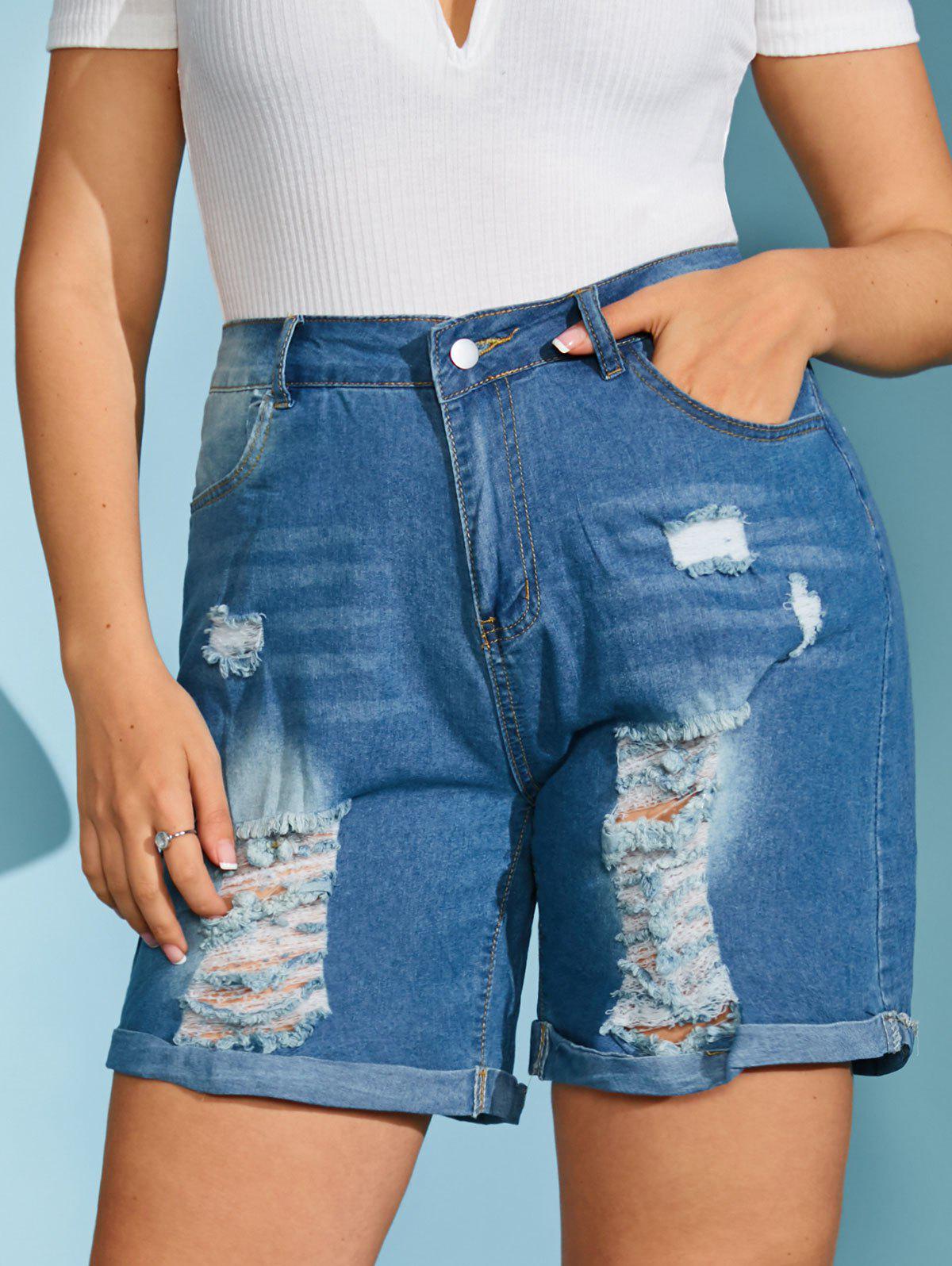 Distressed Cuffed Hem Plus Size Denim Shorts