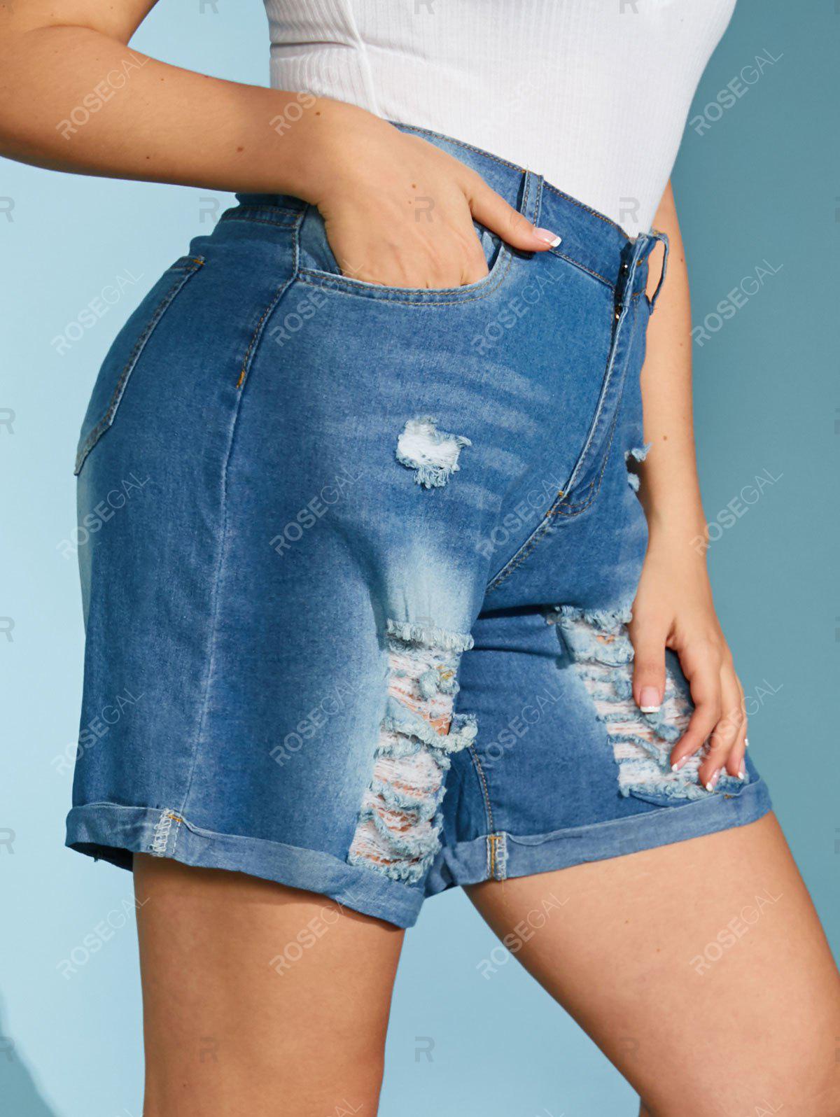 Distressed Cuffed Hem Plus Size Denim Shorts