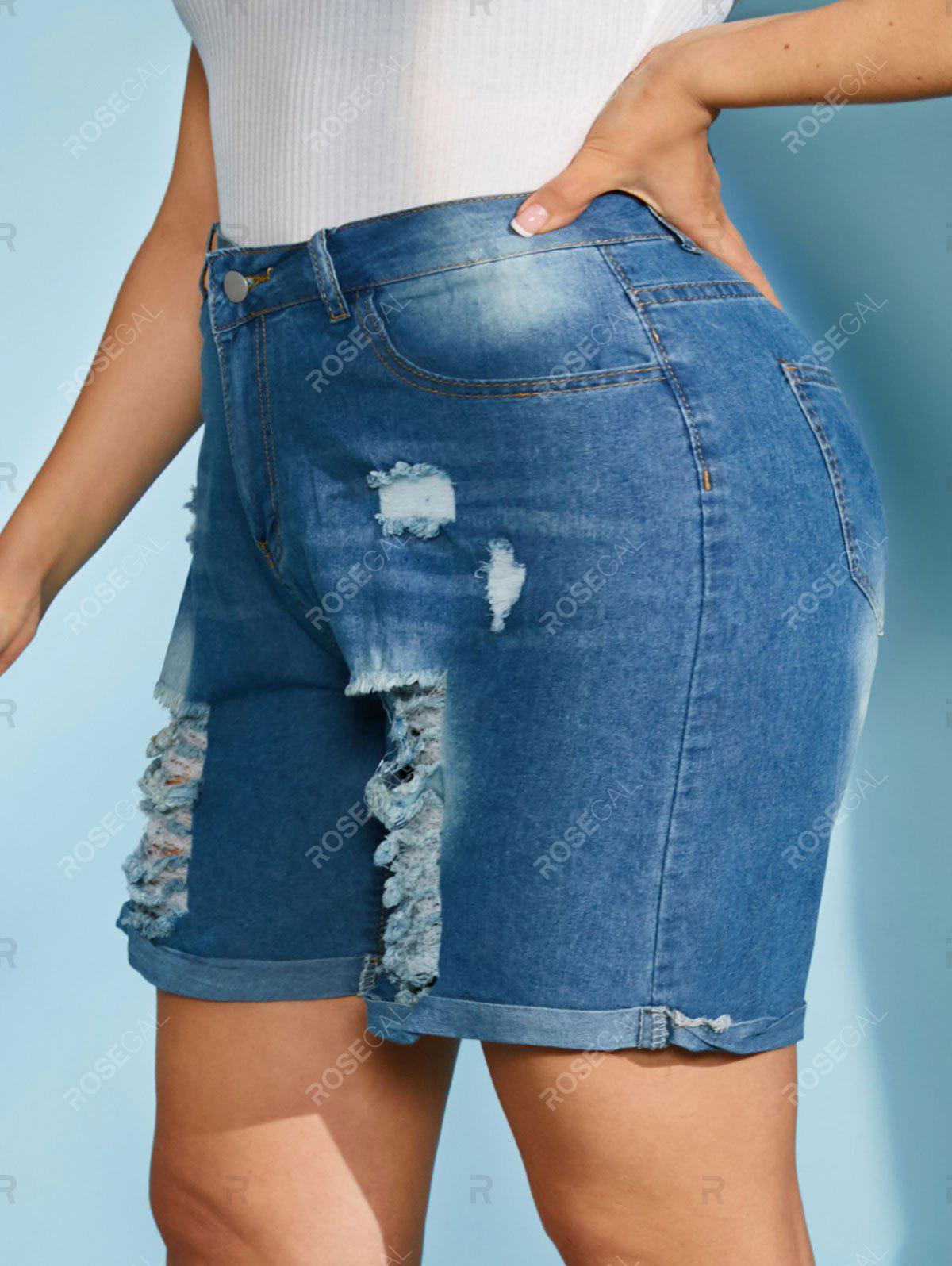 Distressed Cuffed Hem Plus Size Denim Shorts