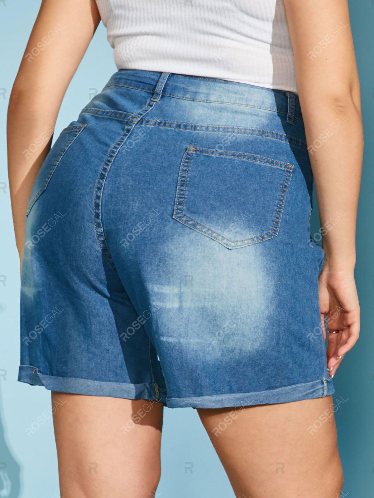 Distressed Cuffed Hem Plus Size Denim Shorts