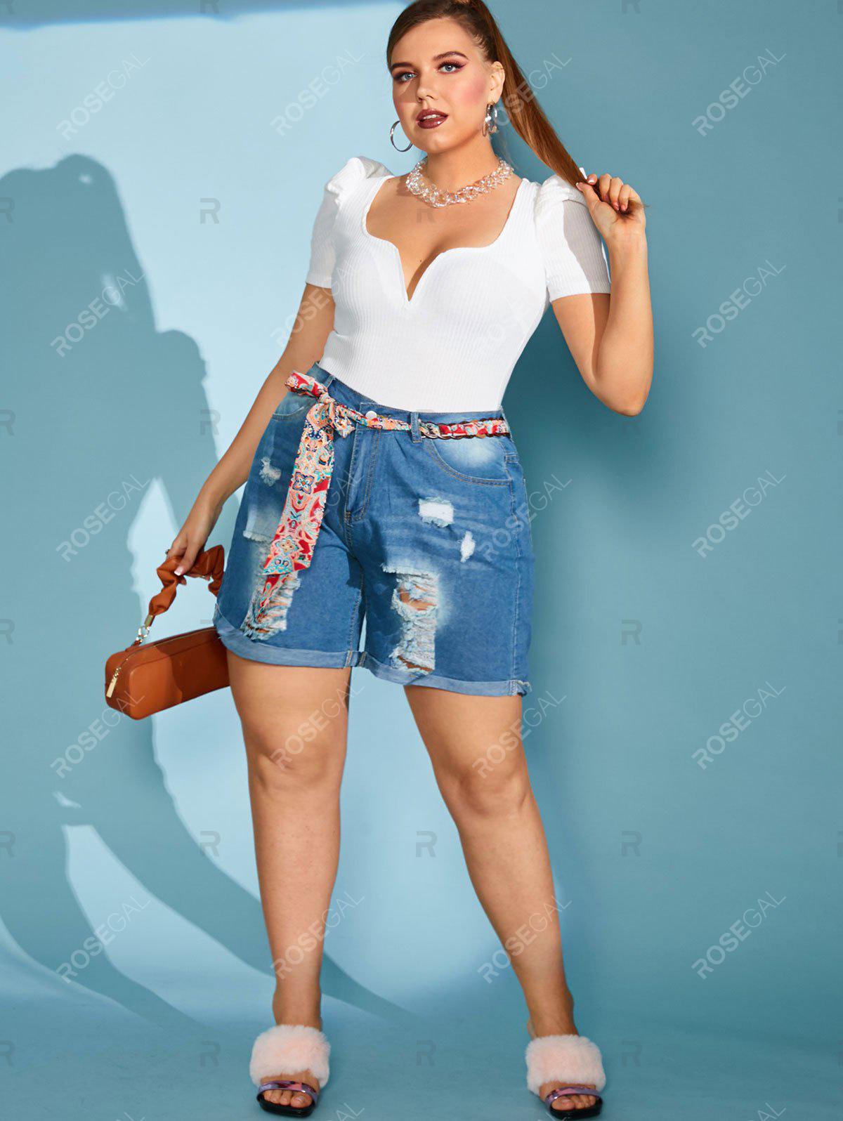 Distressed Cuffed Hem Plus Size Denim Shorts