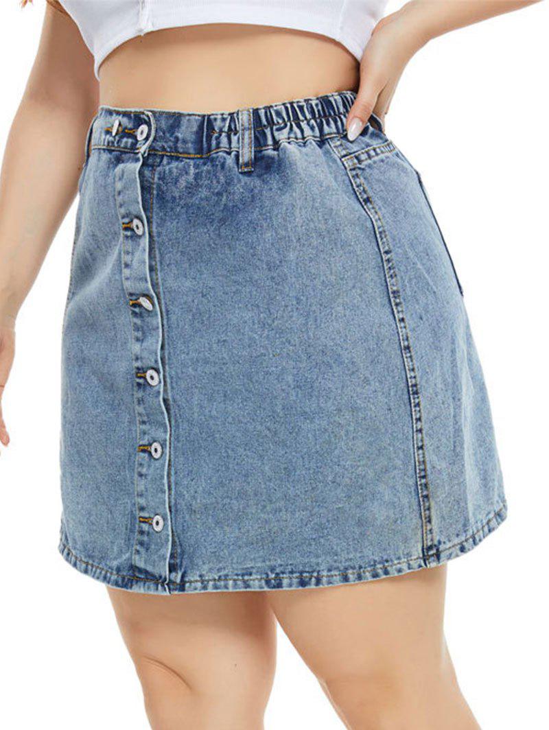 Zippered Hem Button Up Plus Size Denim Skirt