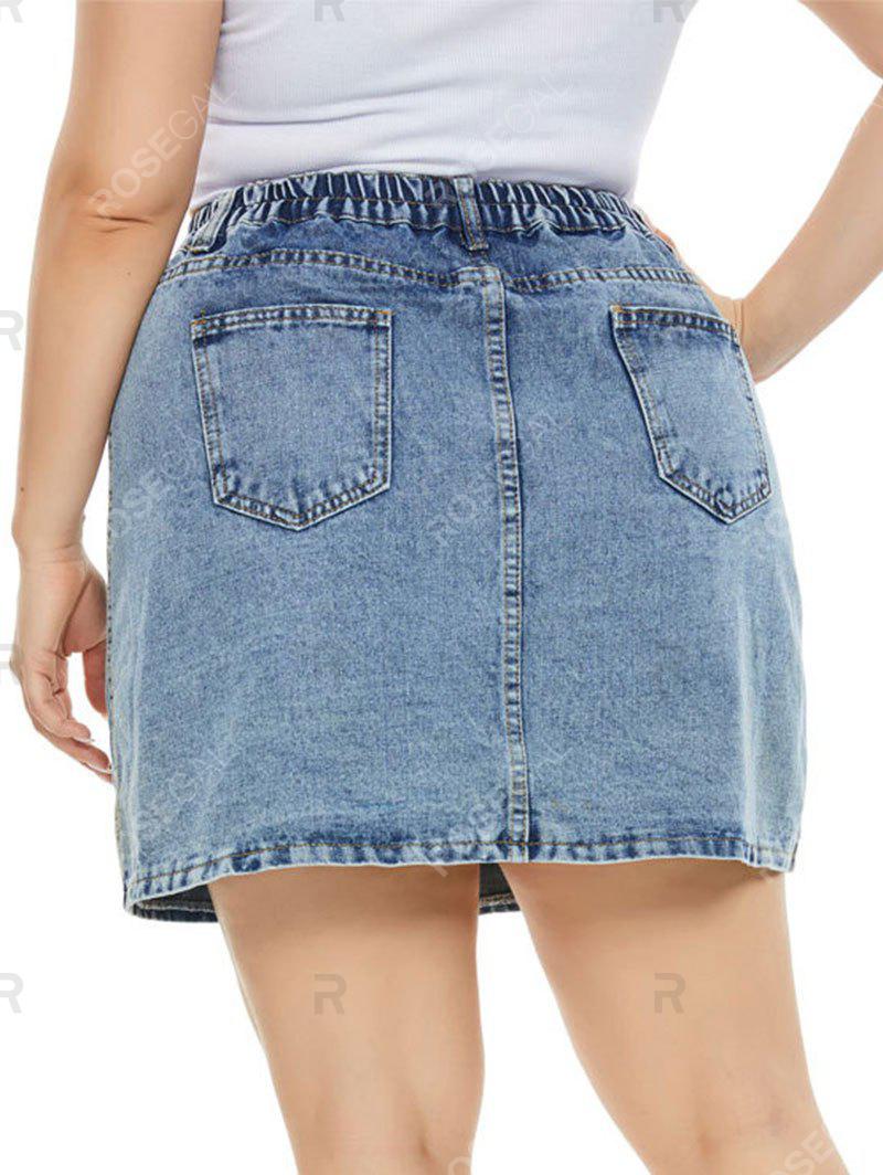 Zippered Hem Button Up Plus Size Denim Skirt