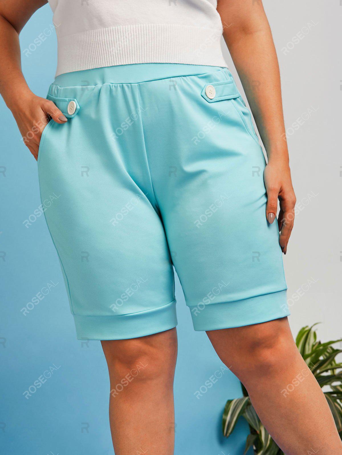 Plus Size Front Pockets Flap Detail Shorts