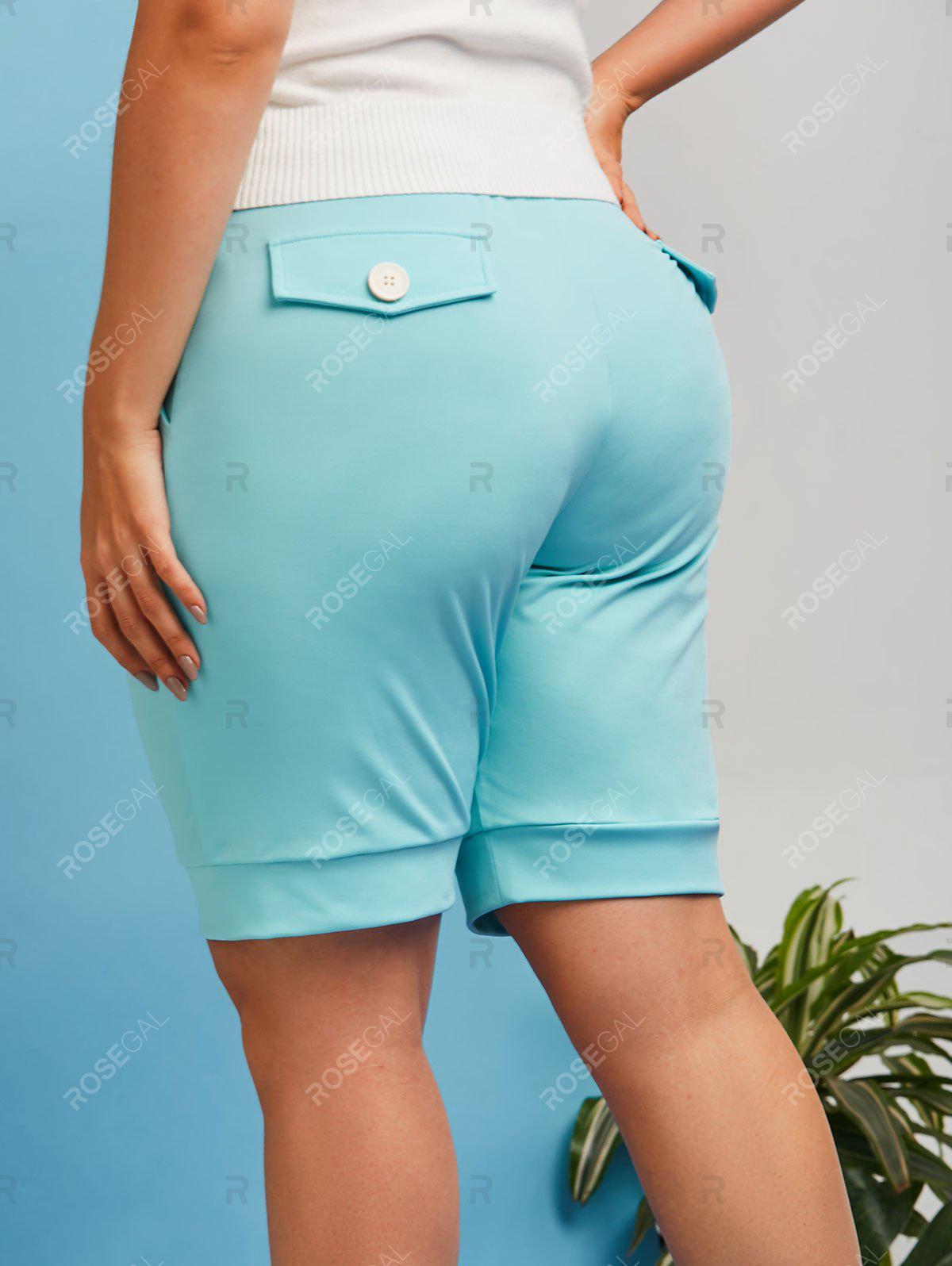 Plus Size Front Pockets Flap Detail Shorts