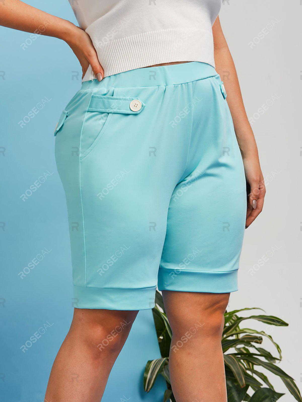 Plus Size Front Pockets Flap Detail Shorts