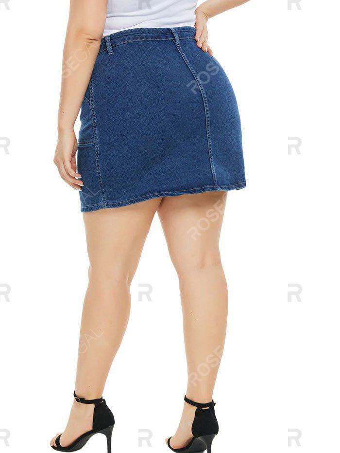 Pockets Button Up Plus Size Denim Skirt