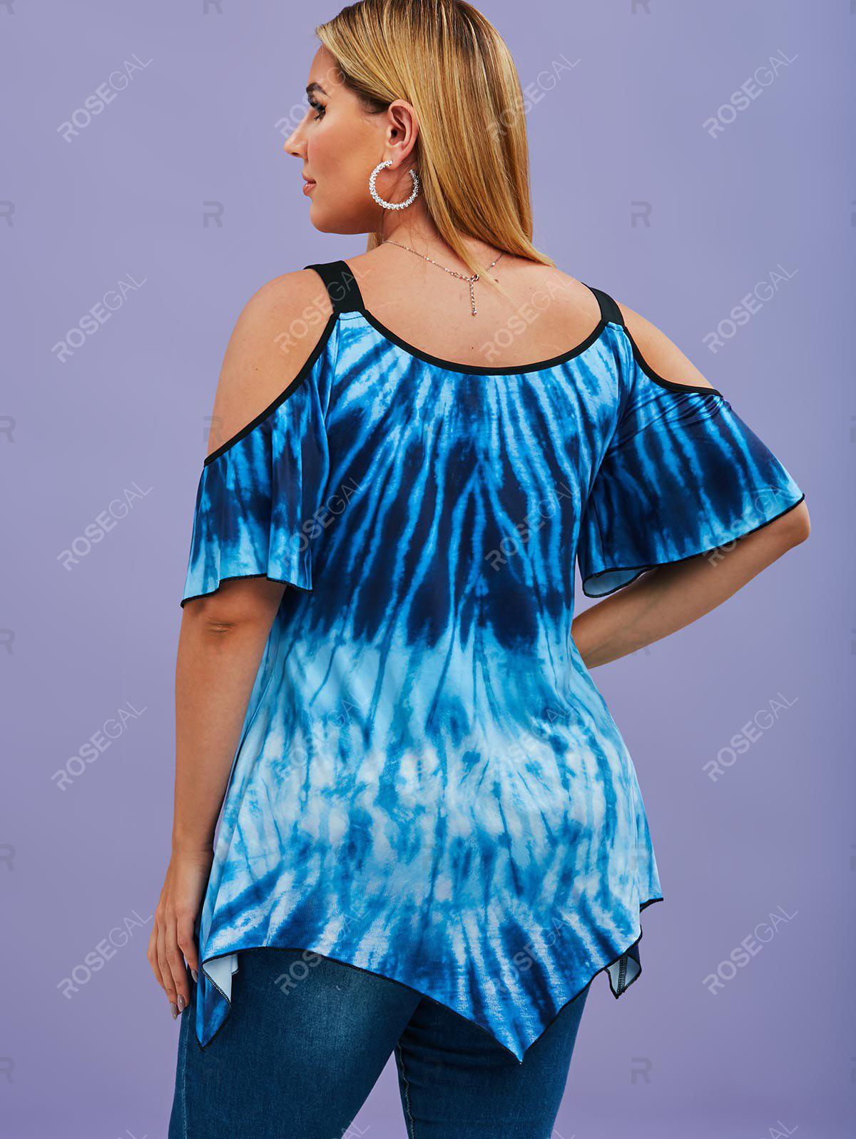 Tie Dye Butterfly Cold Shoulder Handkerchief Plus Size Top