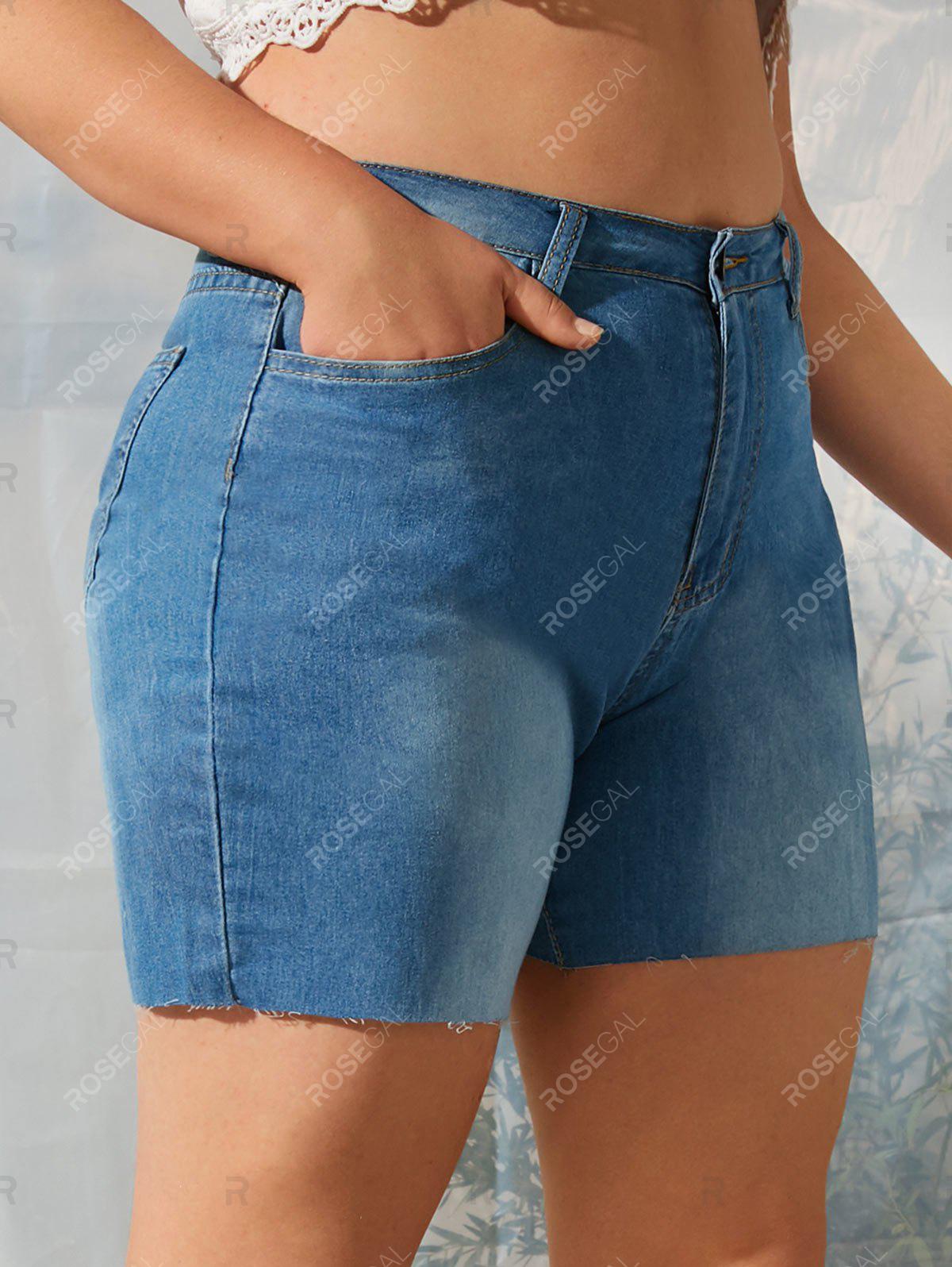 High Waisted Raw Hem Plus Size Denim Shorts