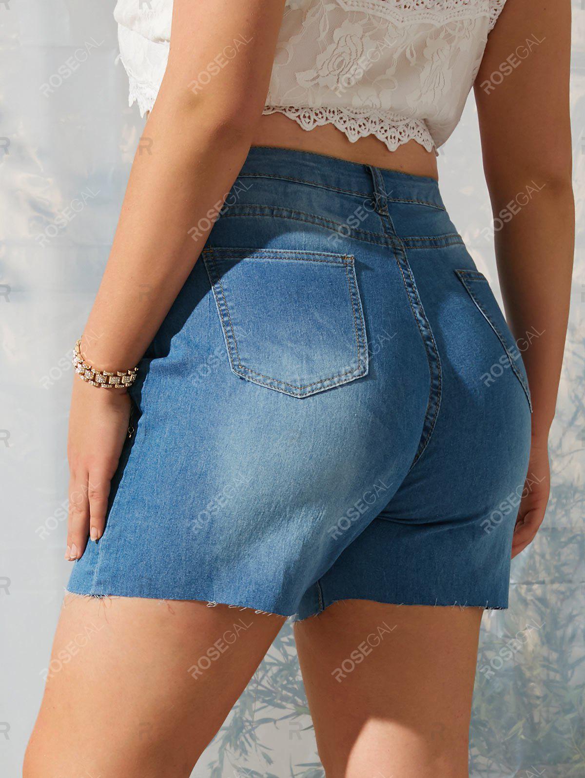 High Waisted Raw Hem Plus Size Denim Shorts