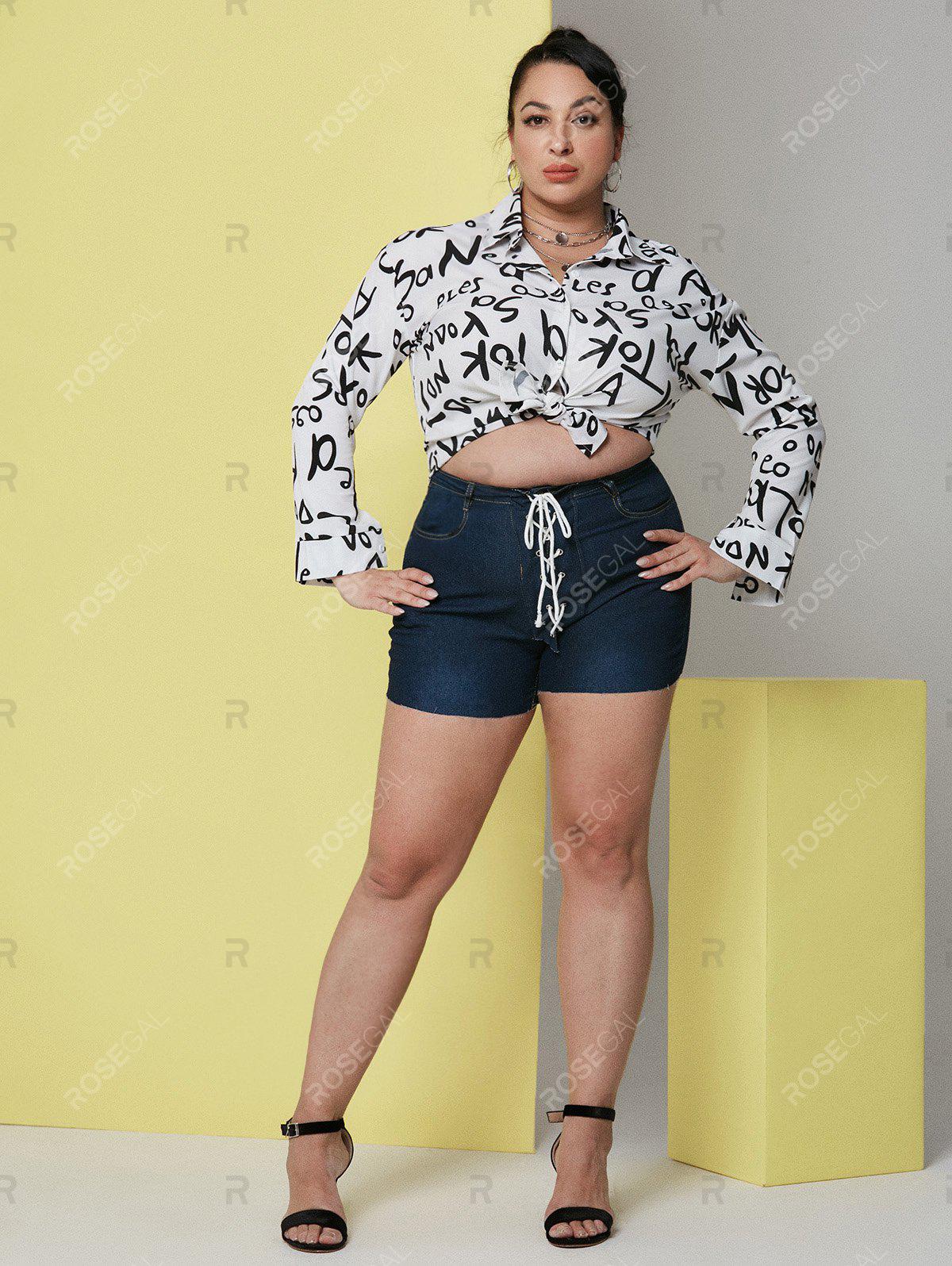 Raw Hem Lace Up Plus Size Denim Shorts