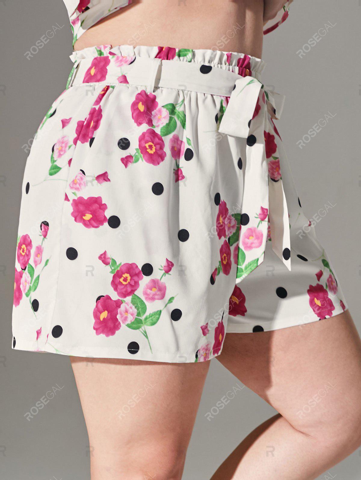 Plus Size Floral Print Belted Paperbag Shorts