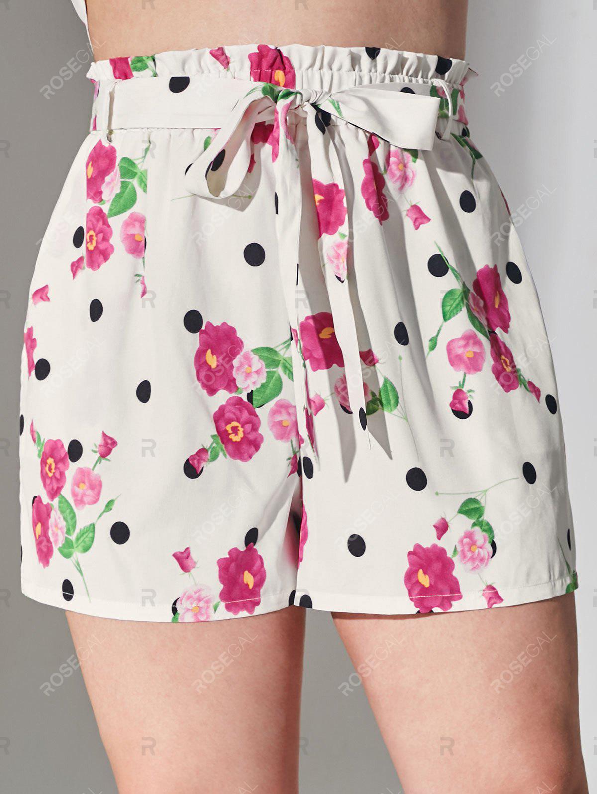 Plus Size Floral Print Belted Paperbag Shorts