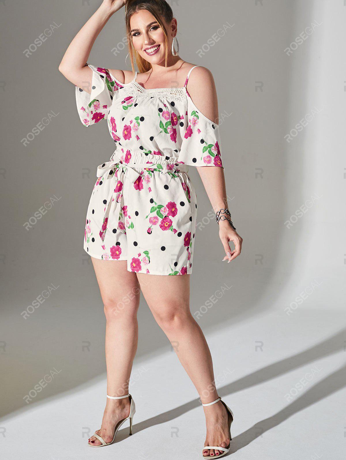 Plus Size Floral Print Belted Paperbag Shorts